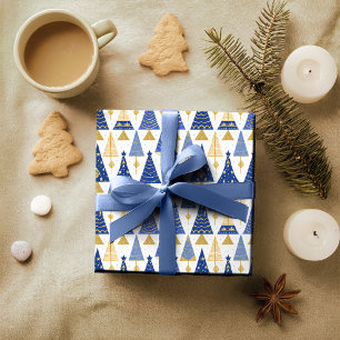 Papel De Presente Padrão de Natal Blue Gold #25 ID1009
