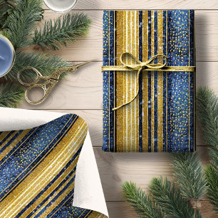 Papel De Presente Padrão de Natal Blue Gold #28 ID1009