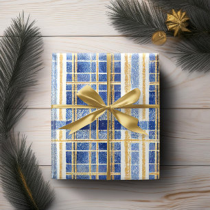 Papel De Presente Padrão de Natal Blue Gold #2 ID1009