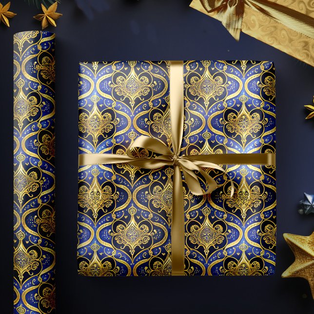 Papel De Presente Padrão de Natal Blue Gold #30 ID1009 (Criador carregado)