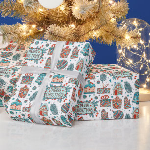 Papel De Presente Padrão de Natal Caprichoso Rabiscado