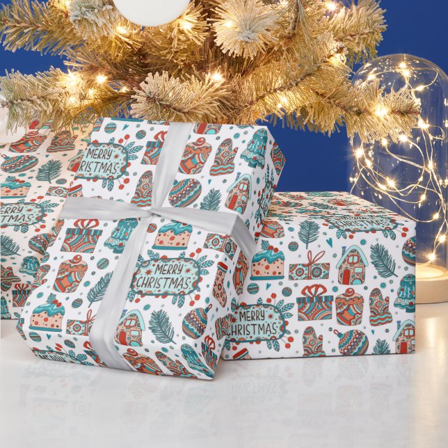 Papel De Presente Padrão de Natal Caprichoso Rabiscado (Feriados)