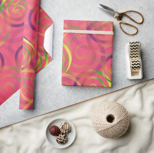 Papel De Presente Padrão de Natal com Arco-íris Rosa (Artesanato)