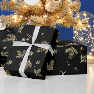 Papel De Presente Padrão de Natal com folha de ouro e floco de neve