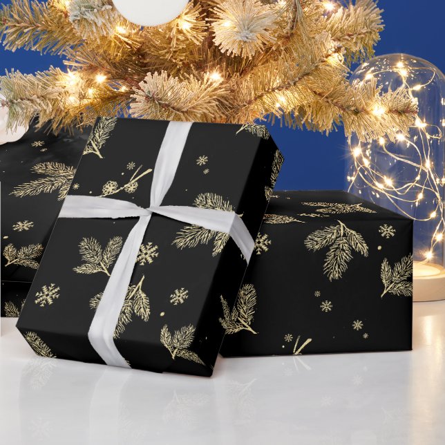 Papel De Presente Padrão de Natal com folha de ouro e floco de neve (Feriados)