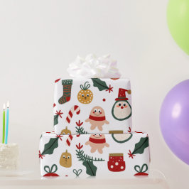 Papel De Presente Padrão de Natal com Papais noeis, Gingerpão