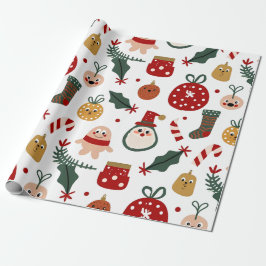 Papel De Presente Padrão de Natal com Papais noeis, Gingerpão