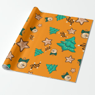 Papel De Presente Padrão de Natal com velas, Tangerinesbackgrou