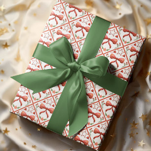 Papel De Presente Padrão de Natal Coquette Arco Vermelho Aquarela