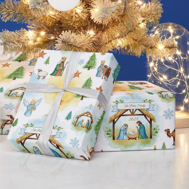 Papel De Presente Padrão de Natal da Natividade Personalizado (Feriados)