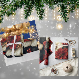 Papel De Presente Padrão de Natal da Red Poinsettia
