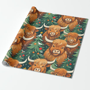 Papel De Presente Padrão de Natal da Vaca Highland