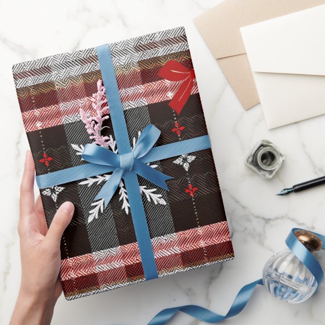 Papel De Presente Padrão de Natal da Xadrez Elegante (Presentear)