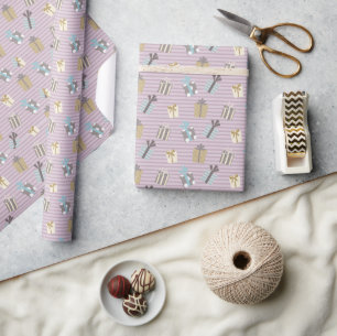 Papel De Presente Padrão de Natal das faixas modernas e presentes