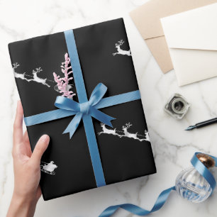 Papel De Presente padrão de natal das renas prateadas fundo negro