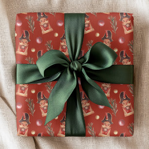 Papel De Presente Padrão de Natal de Abeto com Quebra-Nozes em Aquar