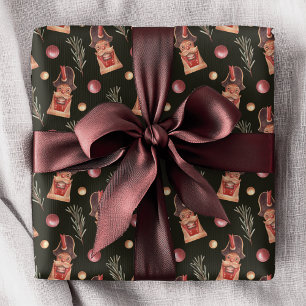 Papel De Presente Padrão de Natal de Abeto de Noz Nutcracker em Aqua