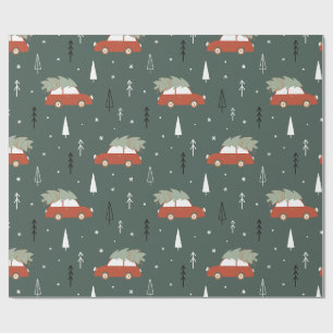 Papel De Presente Padrão de Natal de Árvore de Natal de Carro Vermel