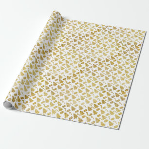 Papel De Presente Padrão de Natal de Árvores e Doces. Dourado em