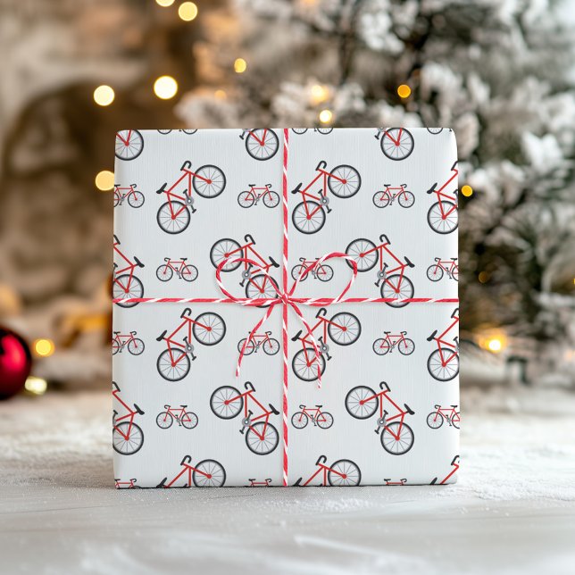 Papel De Presente Padrão de Natal de Bicicleta Clássica Vermelho e B (Criador carregado)