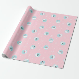 Papel De Presente Padrão de Natal de Bolas de Neve Mágicas em Rosa
