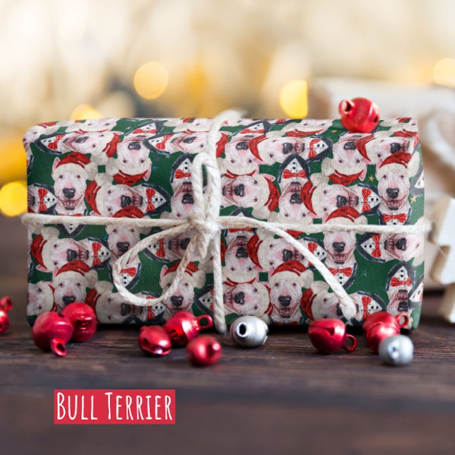 Papel De Presente Padrão de Natal de Bull Terrier Engraçado (Criador carregado)