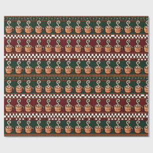 Papel De Presente Padrão de Natal de Cacau Quente em Pixel Art
