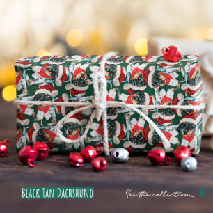 Papel De Presente Padrão de Natal de Cachorrinho Dachshund Preto e M
