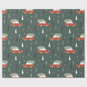 Papel De Presente Padrão de Natal de Carro Vermelho Fofo Árvore de N
