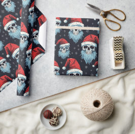 Papel De Presente Padrão de Natal de Caveira Barba Chapéu de Papai N