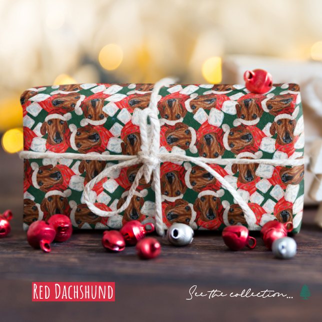 Papel De Presente Padrão de Natal de Dachshund Vermelho Engraçado (Criador carregado)