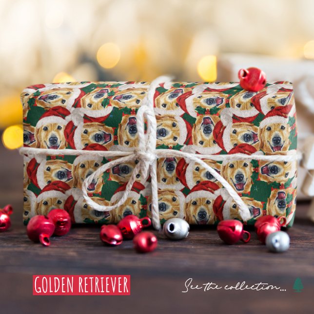 Papel De Presente Padrão de Natal de Estimação do Retriever Dourado  (Criador carregado)
