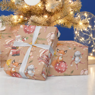 Papel De Presente Padrão de Natal de Férias de Inverno de Raposa Coe