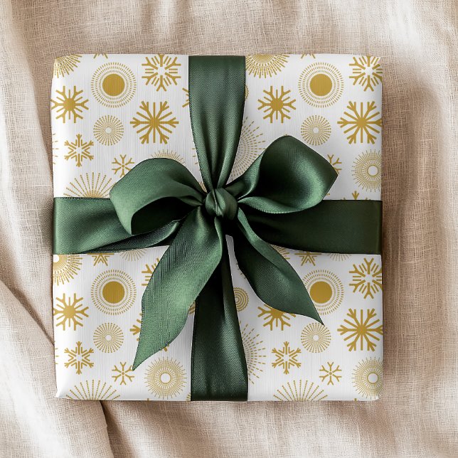 Papel De Presente Padrão de Natal de Floco de Neve em Ouro Branco de (Criador carregado)