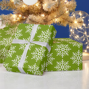 Papel De Presente Padrão de Natal de Flocos de Neve Brancos Verdes