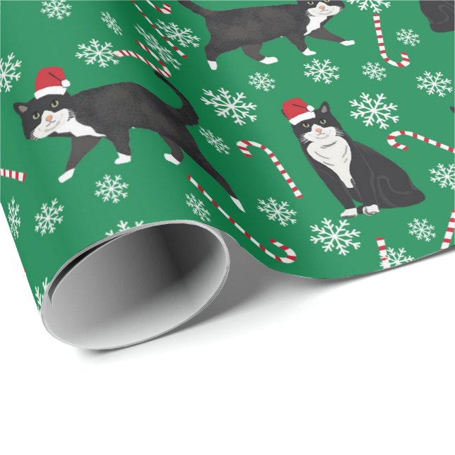 Papel De Presente Padrão de Natal de Gato Preto e Branco (Ponta do rolo)