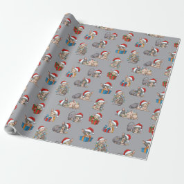 Papel De Presente Padrão de Natal de Gatos Sphynx Presente Prata
