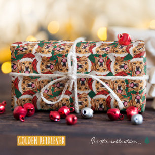 Papel De Presente Padrão de Natal de Golden Retriever Engraçado