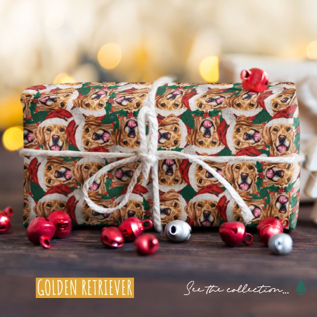 Papel De Presente Padrão de Natal de Golden Retriever Engraçado (Criador carregado)