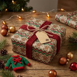 Papel De Presente Padrão de Natal de Homem de Biscoito de Gengibre T