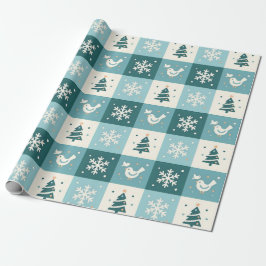 Papel De Presente Padrão de Natal de Inverno de Pássaros Fofos e Flo