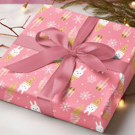 Papel De Presente Padrão de Natal de Inverno Rosa de Sorvete Moderno