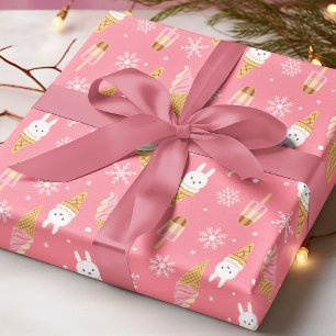 Papel De Presente Padrão de Natal de Inverno Rosa de Sorvete Moderno