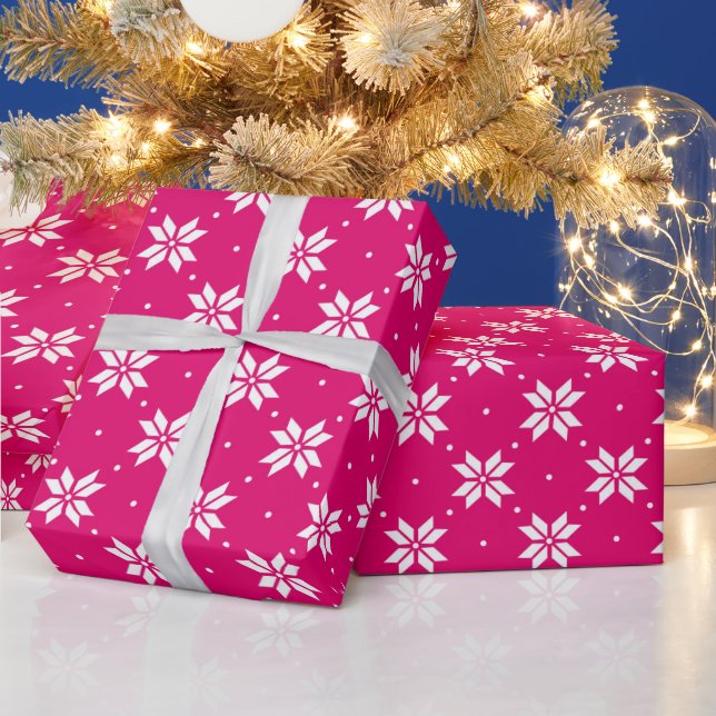 Papel De Presente Padrão de Natal de Inverno Rosa Quente (Feriados)