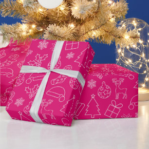 Papel De Presente Padrão de Natal de Inverno Rosa Quente
