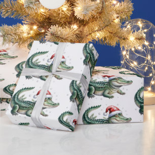 Papel De Presente Padrão de Natal de Jacarés-Crocodilos da Moda