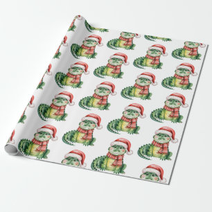 Papel De Presente Padrão de Natal de Jacarés-Crocodilos da Moda