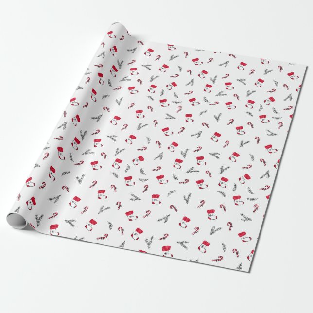 Papel De Presente Padrão de Natal de Meias de Presente, Pirulitos (Desenrolado)