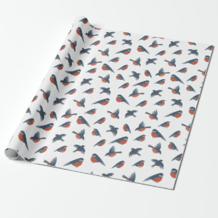 Papel De Presente Padrão de Natal de Pássaros Robin Vermelhos em Bra