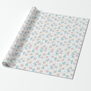 Papel De Presente Padrão de Natal de Pastel Azul Cor-de-rosa - Nata